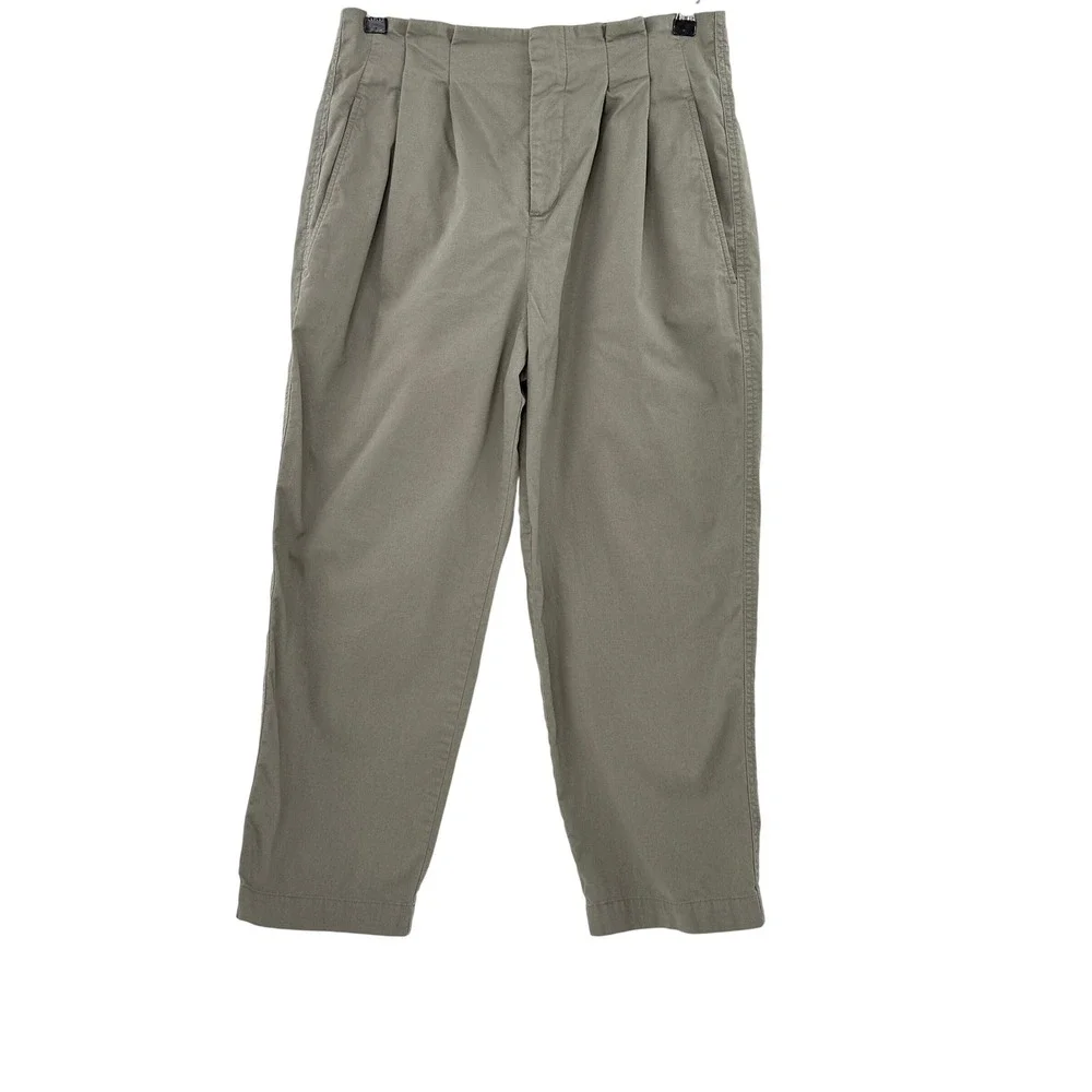 Abercrombie & Fitch Womens Olive Green Pleated Cropped Pants 28S Preppy Academia